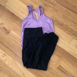 All in motion black capris and purple tank top girls size L- 10/12